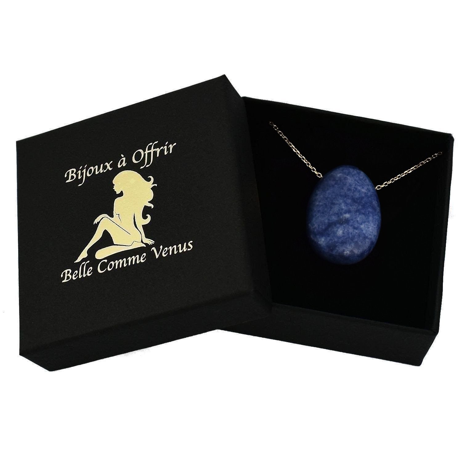 Collier pierre aventurine bleue blanche plaqué OR 750 dans écrin