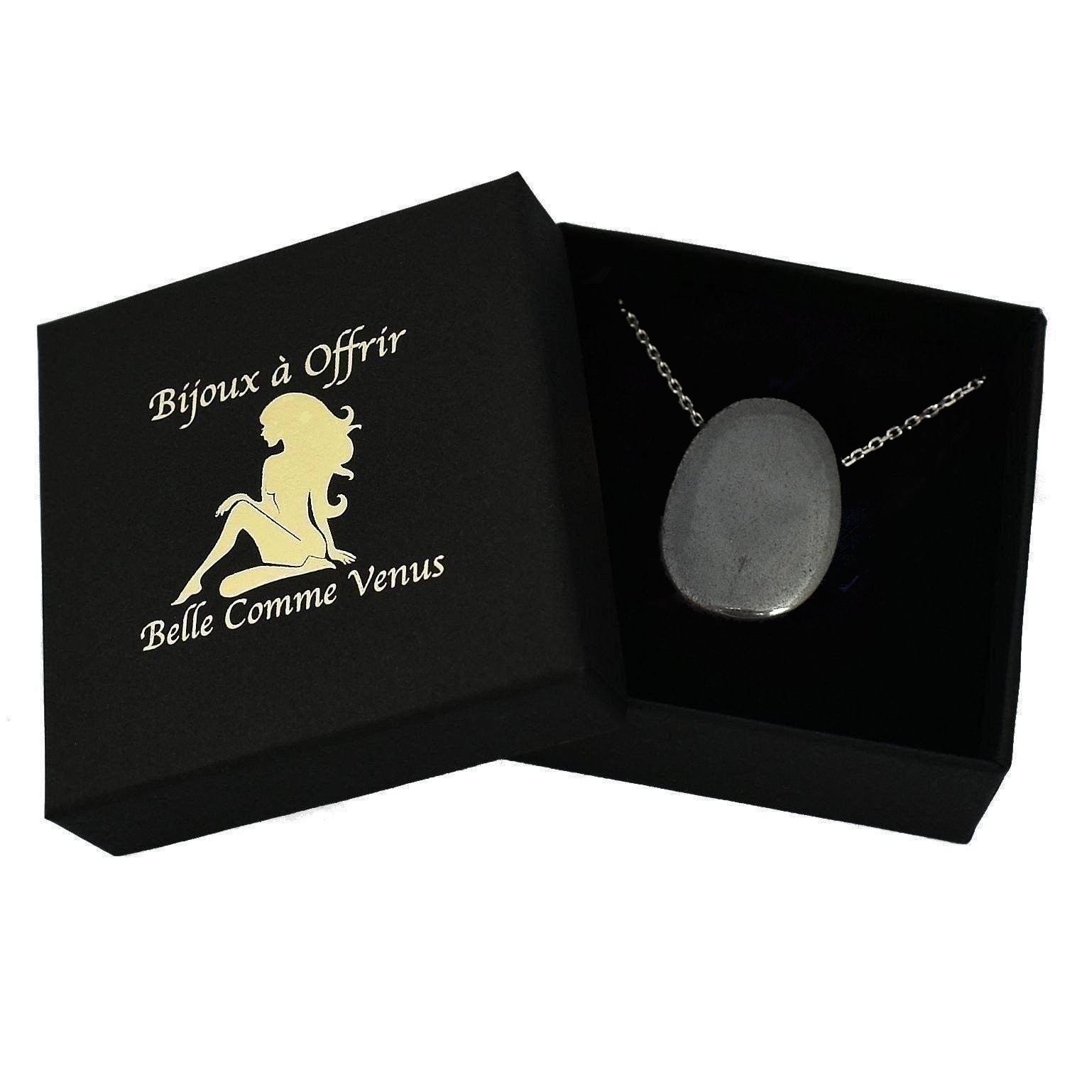 Collier pierre naturelle Hématite argent 925 rhodié dans écrin