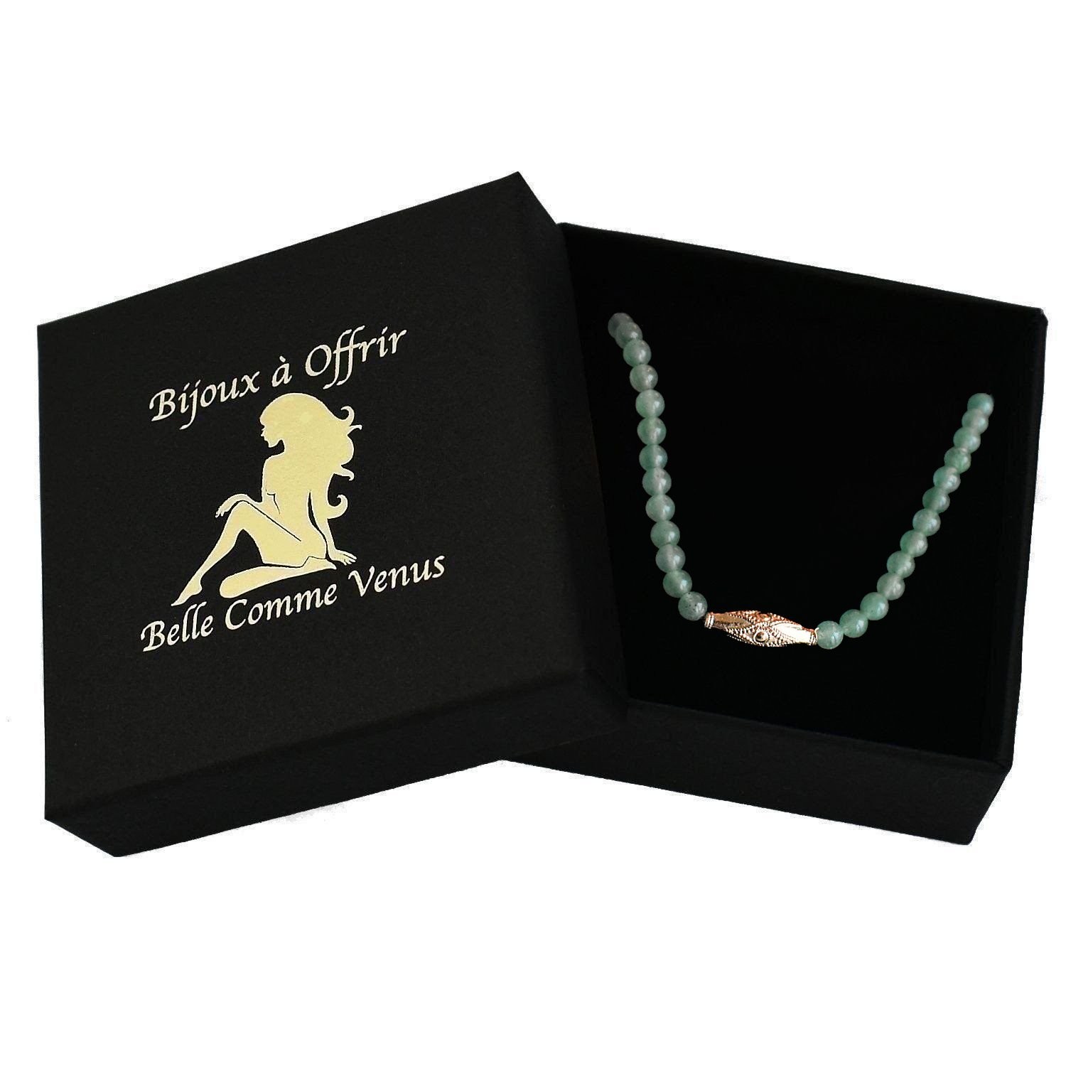 Collier plaqué or perles aventurine symbole dans écrin BCV