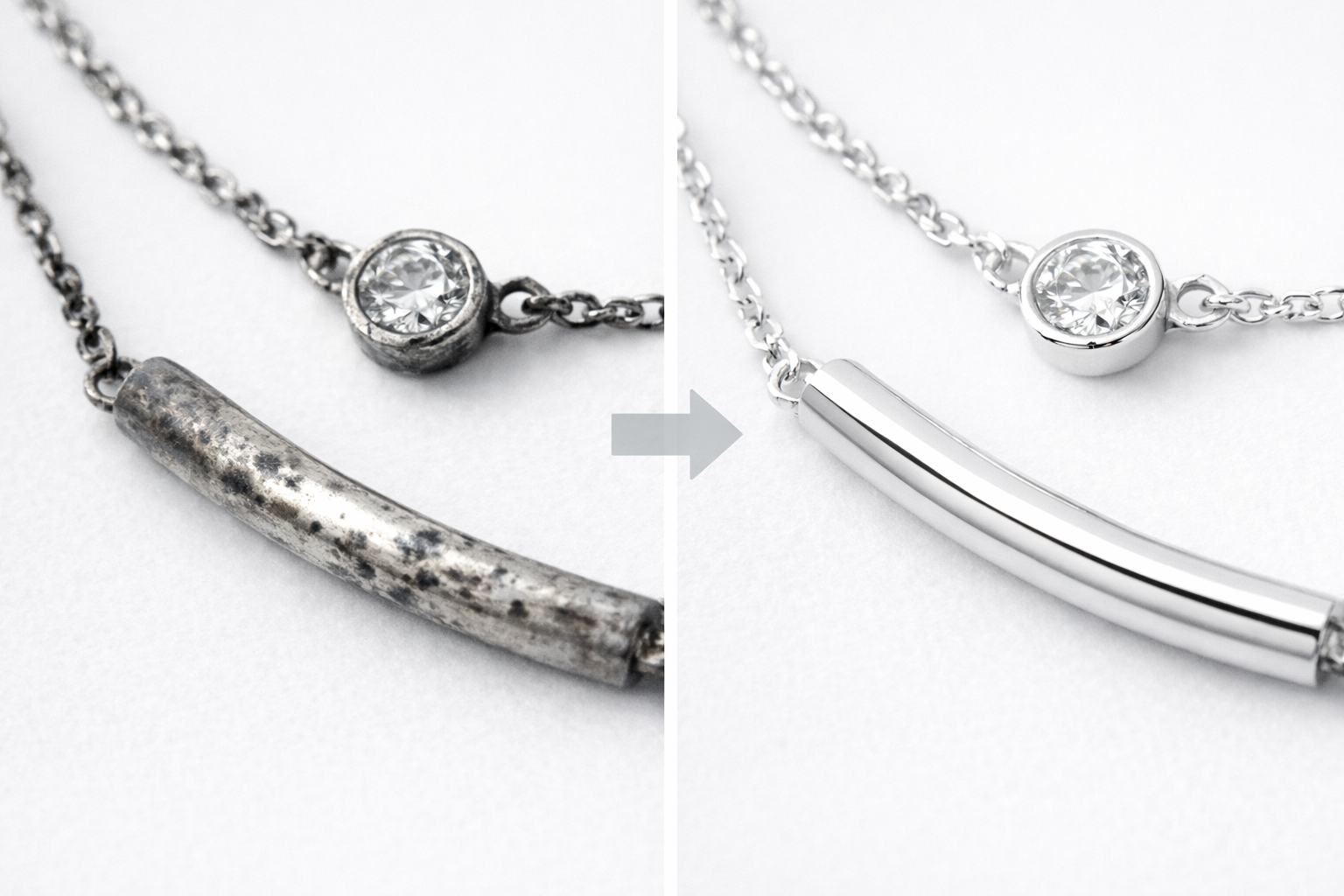 Comparaison bijou argent oxydé par le parfum vs bijou sain