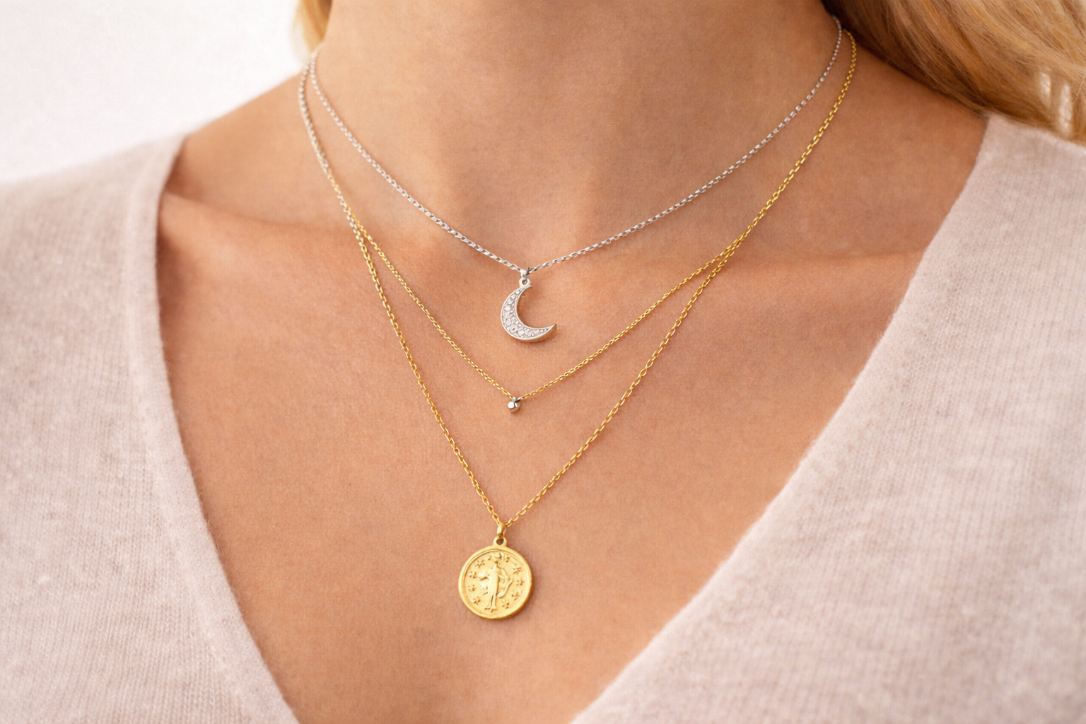 Layering de colliers - Superposition argent 925 et plaqué or