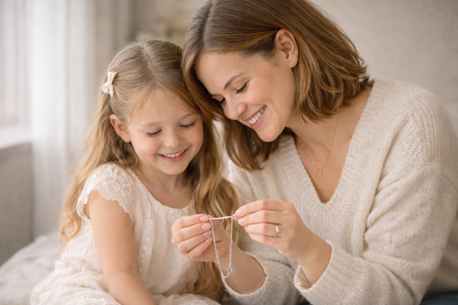 Maman offrant un bijou en argent 925 à sa fille - Moment de complicité