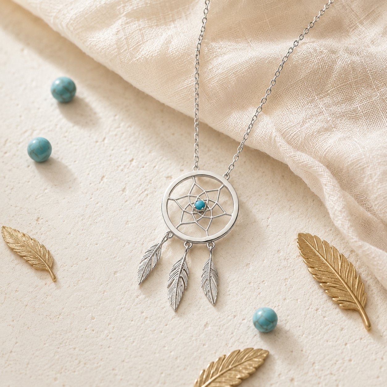 Bijou attrape-rêves signification plaqué or perle turquoise — Belle Comme Venus