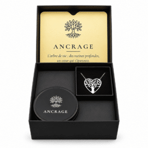 Coffret Signature Ancrage ouvert : collier cœur arbre de vie argent 925 et bougie Ancrage, Belle Comme Venus